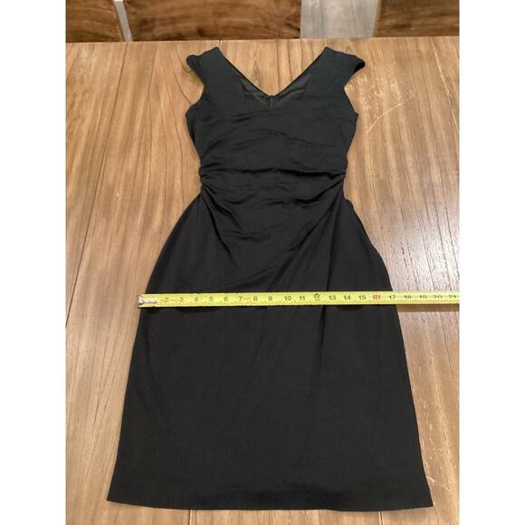 David Meister ruched waist Bodycon simple black mini Dress V Neck Sleeveless 6 - Picture 4 of 10
